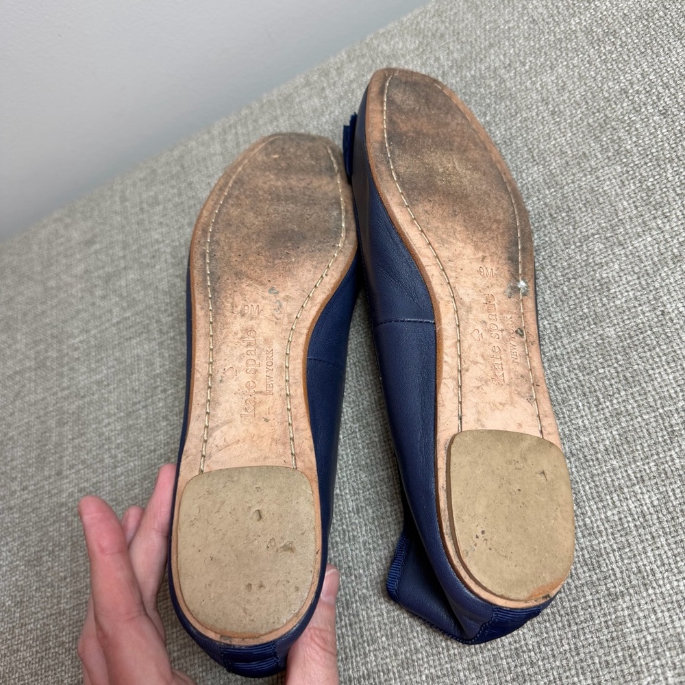 Kate Spade Navy Blue Ballet Flats Round Toe Work Office Leather Bow Party Size 9 - Picture 10 of 10